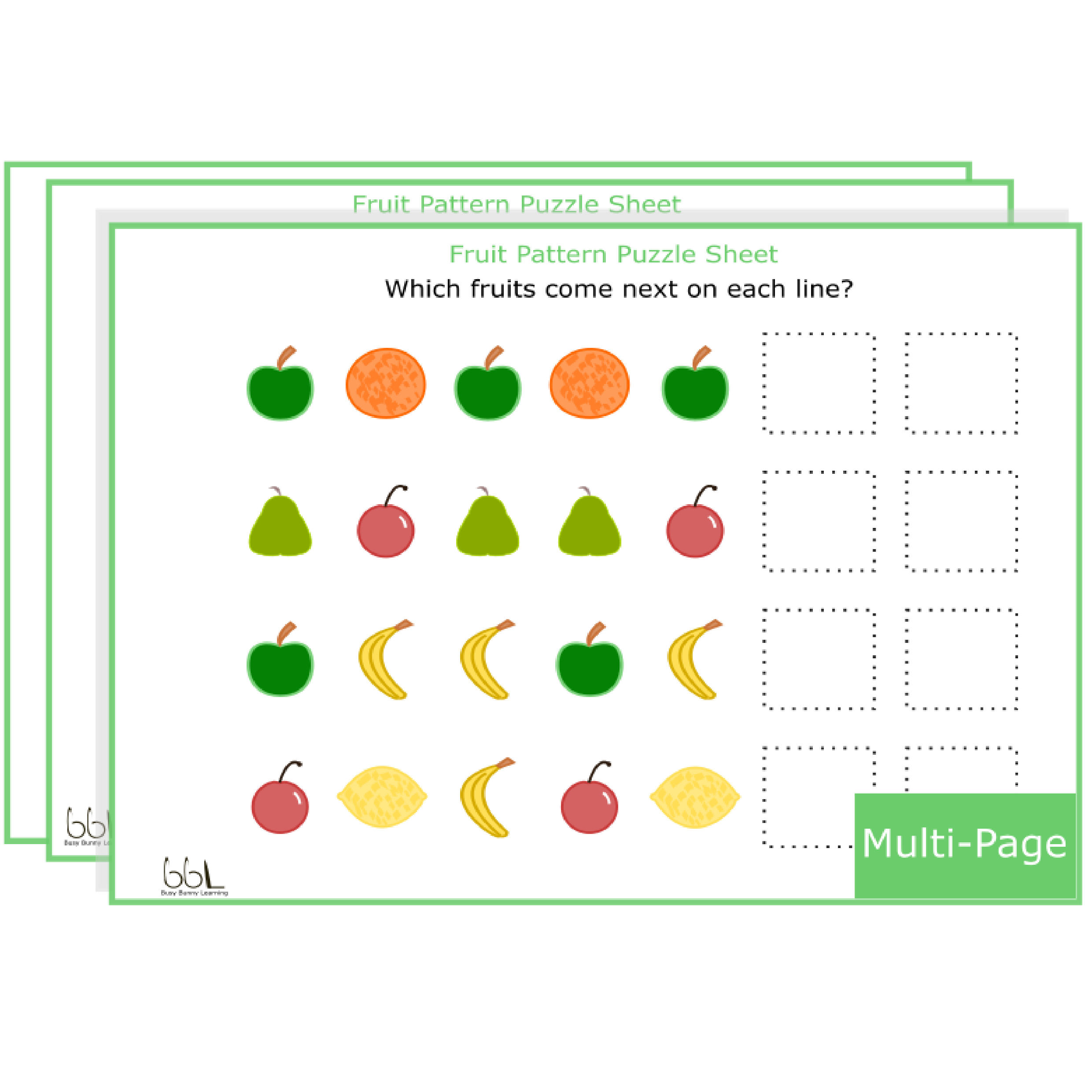 Fruit Repeating Patter Puzzle Sheets