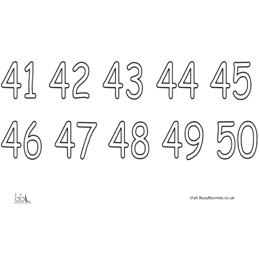 Number Colouring Sheet 41-50