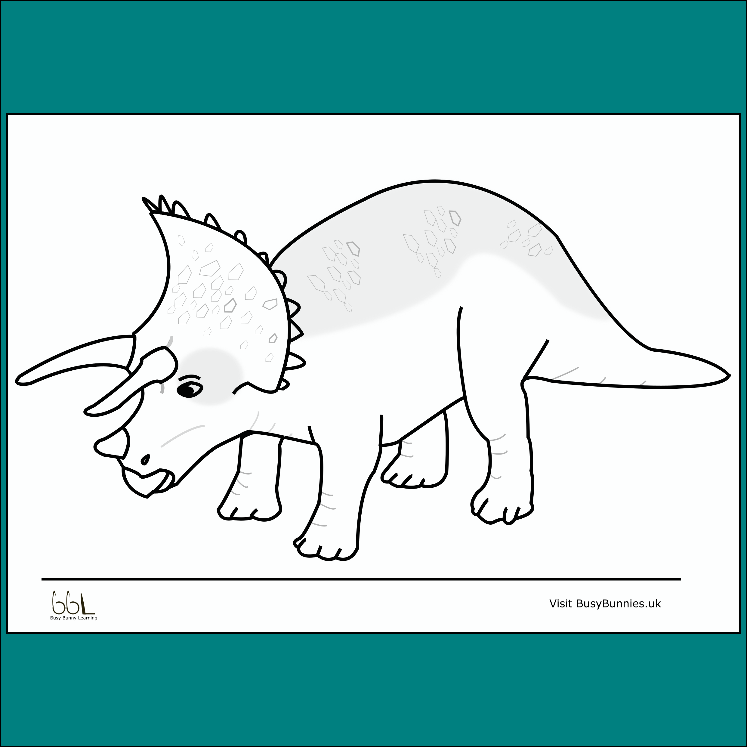 Triceratops black and white colouring sheet PNG
