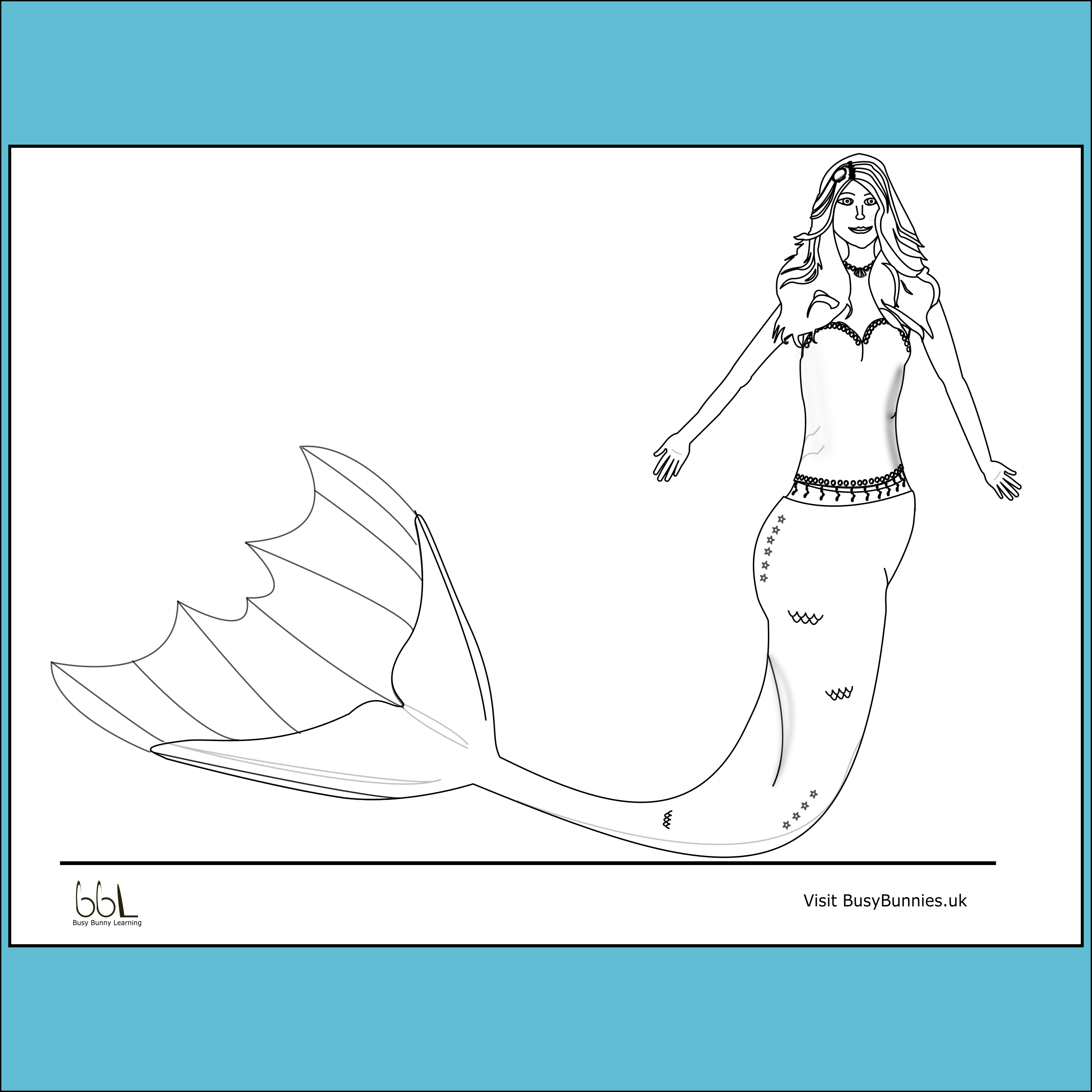 Mermaid Colouring Sheet PNG