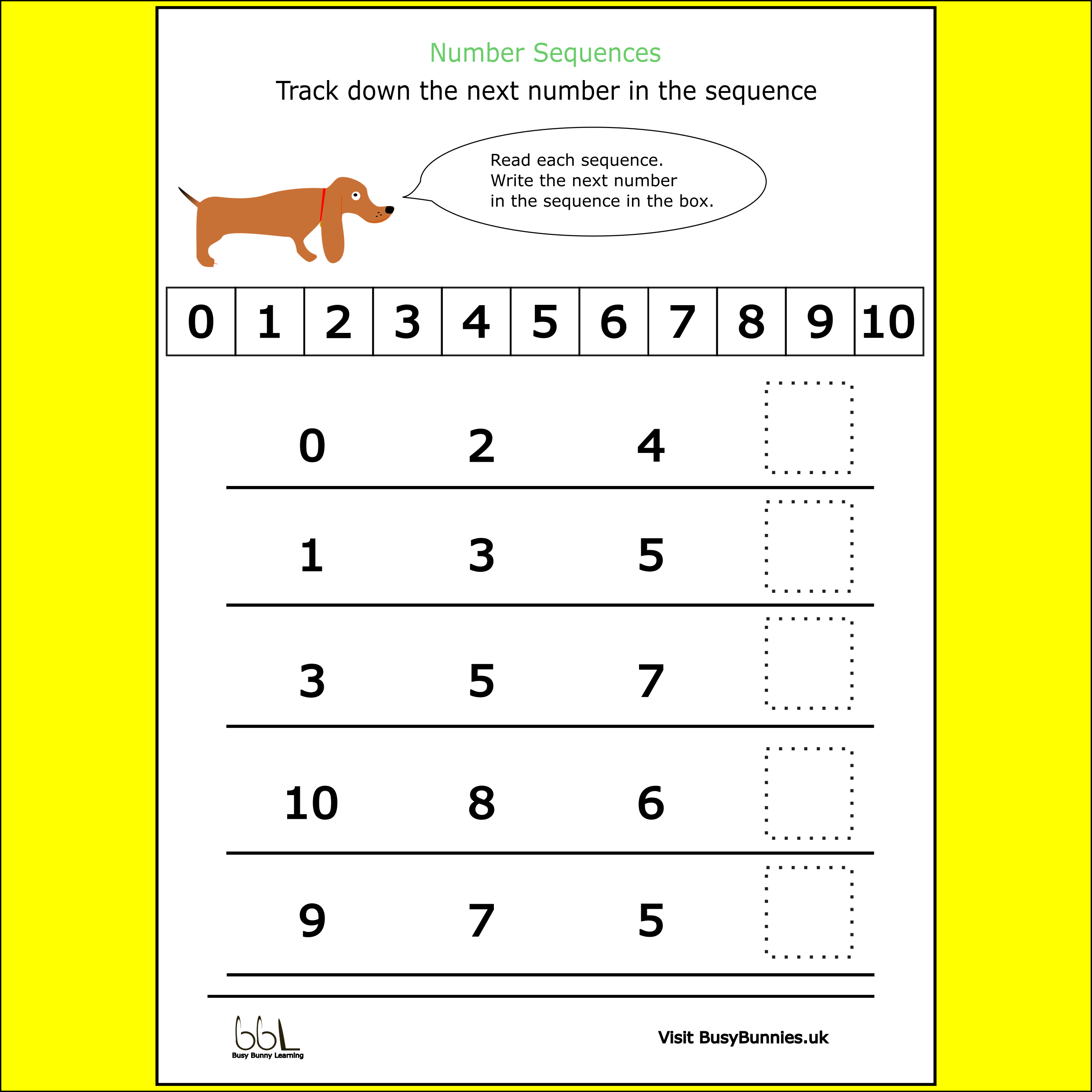 Number Sequence Sheet 0-10