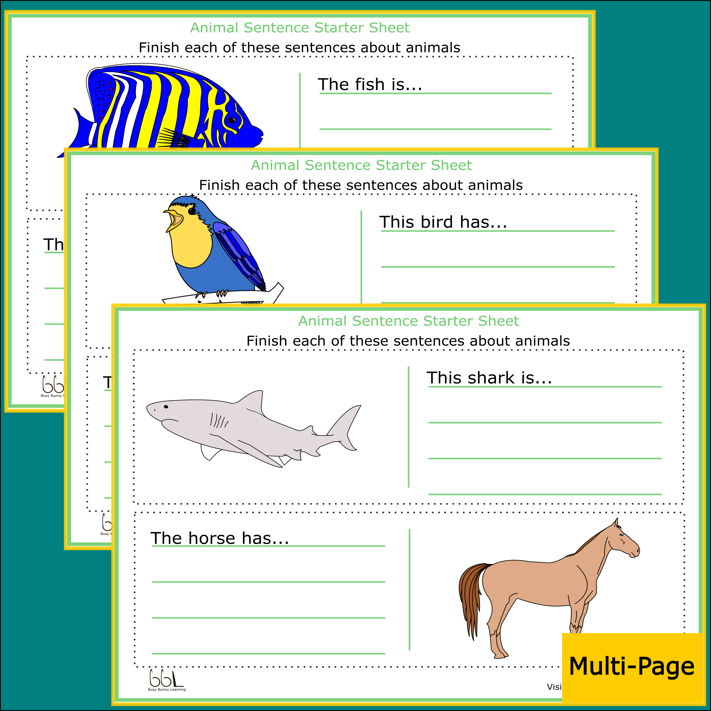 Animal Sentence Starter Sheets