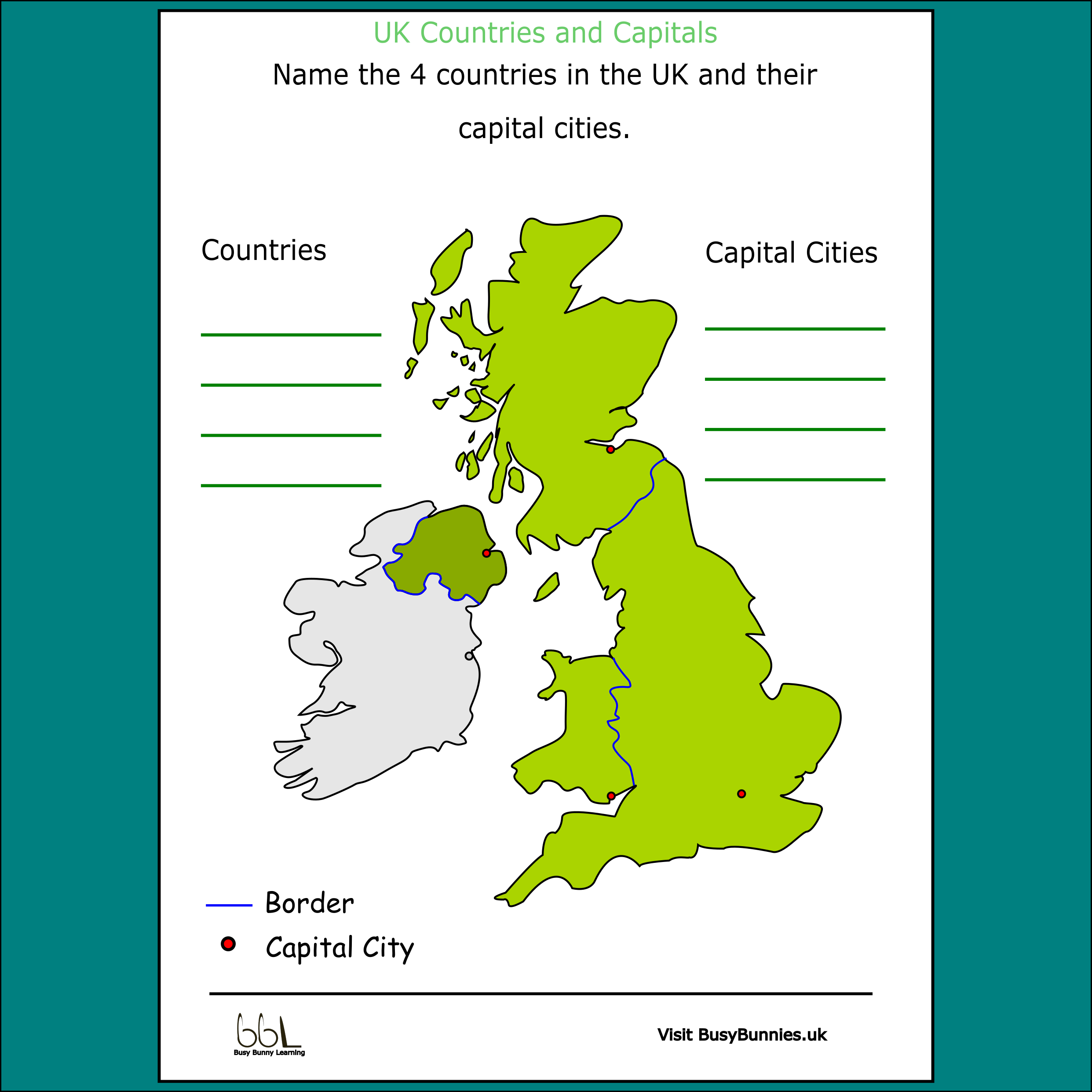 UK map of countries and capital cities